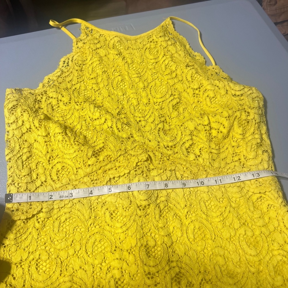 Zara Woman Yellow Lace Halter Midi Dress Size L Floral Sheath Cocktail - Picture 4 of 7